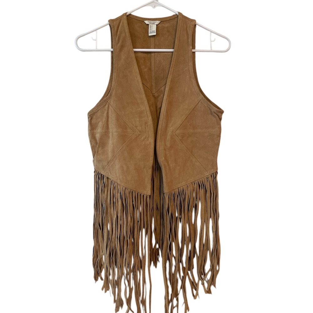 F21 Tan Suede Fringe Vest 100% leather NWOT